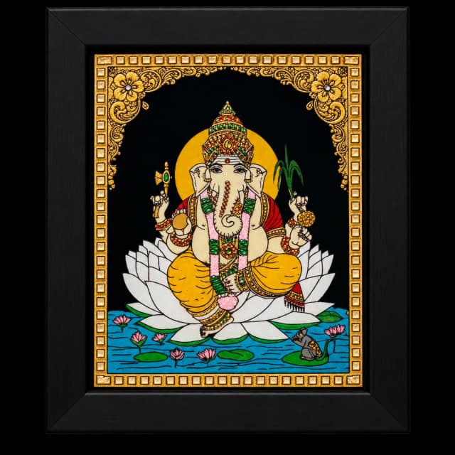 Lord Ganesha Reverse Glass Painting (Small)