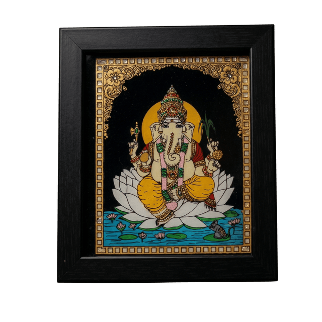 Lord Ganesha Reverse Glass Painting (Small)