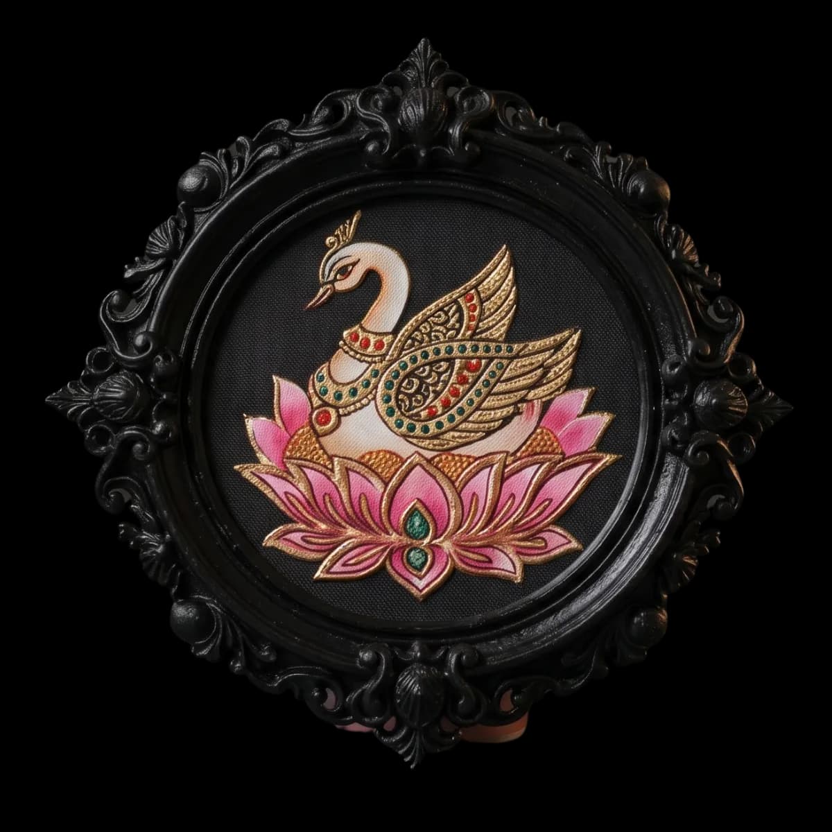 Swan (Hamsa) on Lotus Tanjore Painting