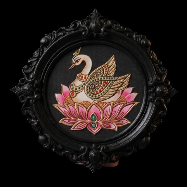 Swan (Hamsa) on Lotus Tanjore Painting