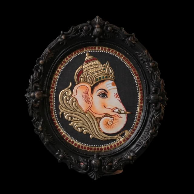 Lord Ganesha Side Profile Tanjore Painting (Oval Frame)