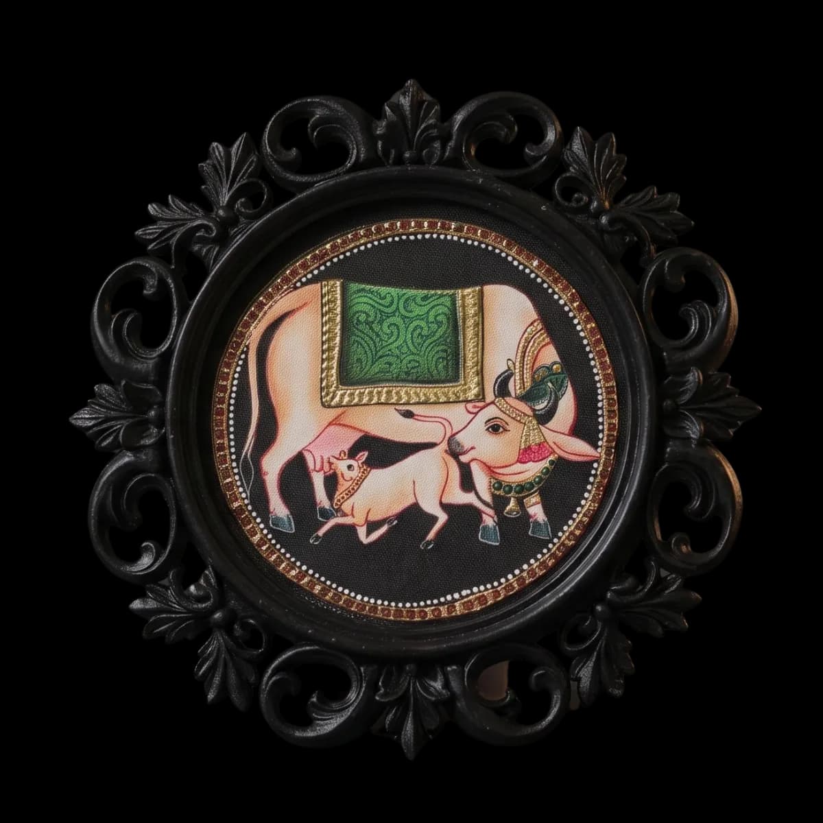 Kamadhenu Cow and Calf Tanjore Painting