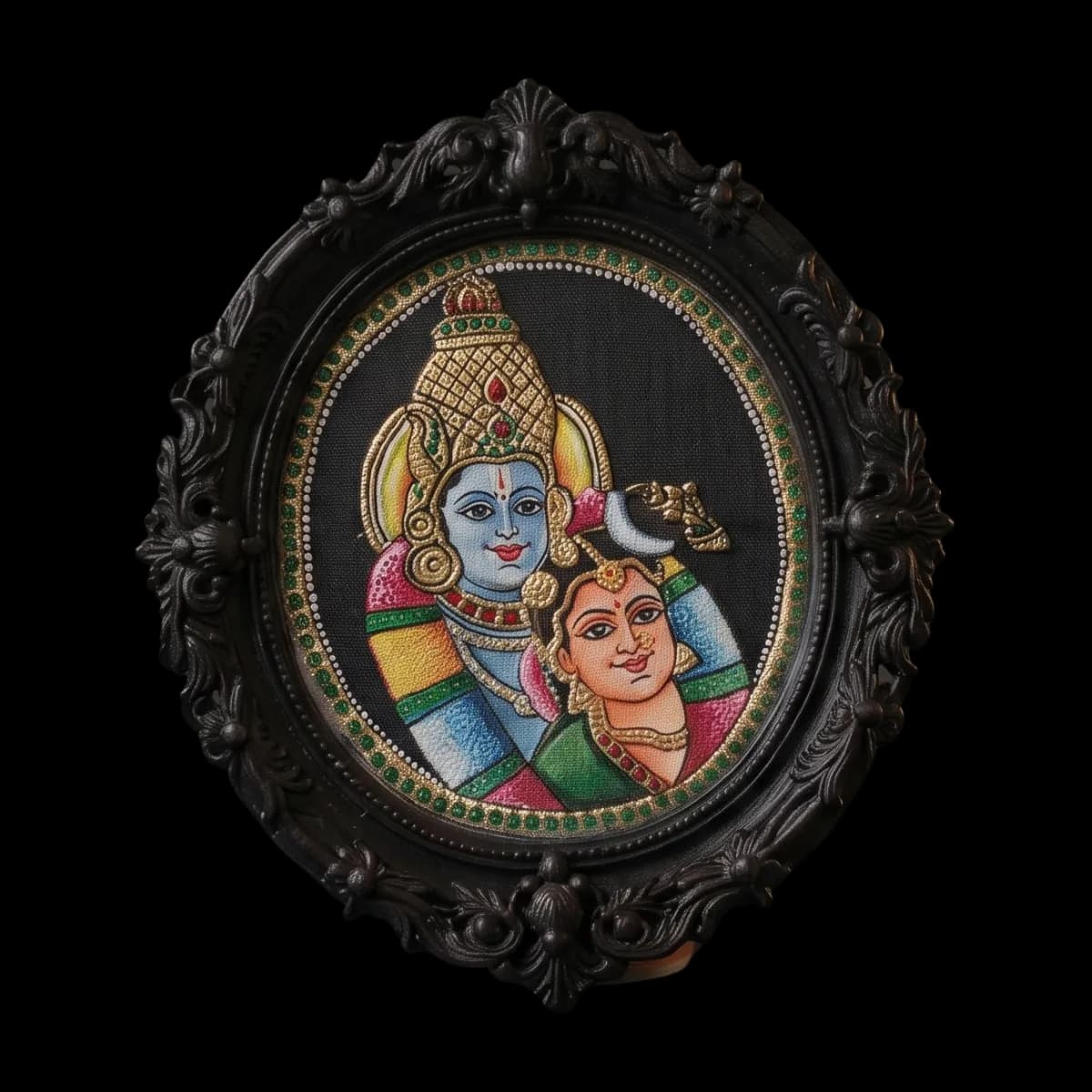 Andal and Perumal Tanjore Painting (Oval Frame)