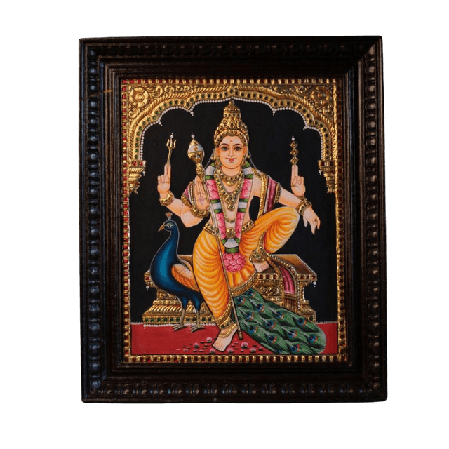 Lord Murugan with Peacock Tanjore Painting