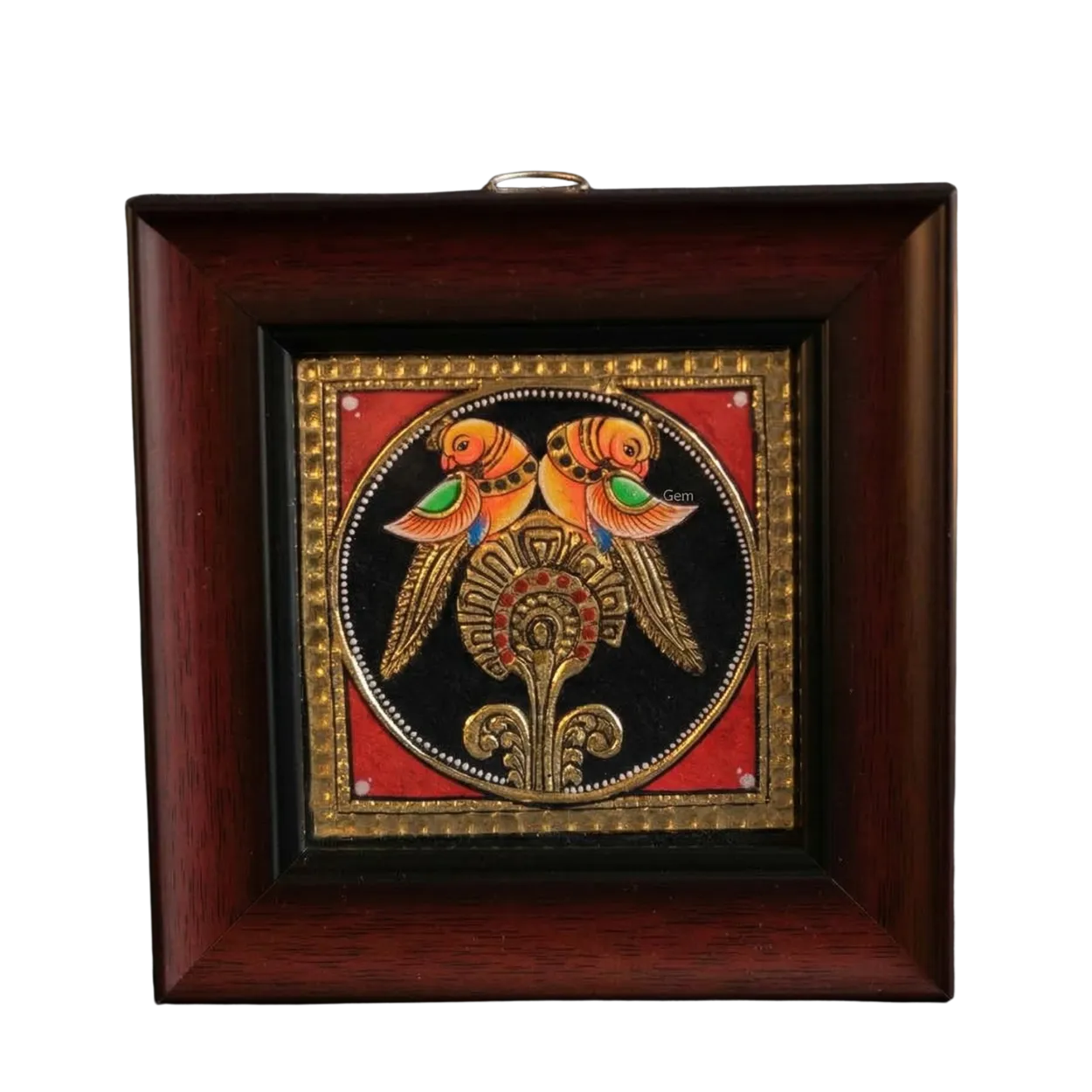 Golden Twin Parrots Tanjore Painting