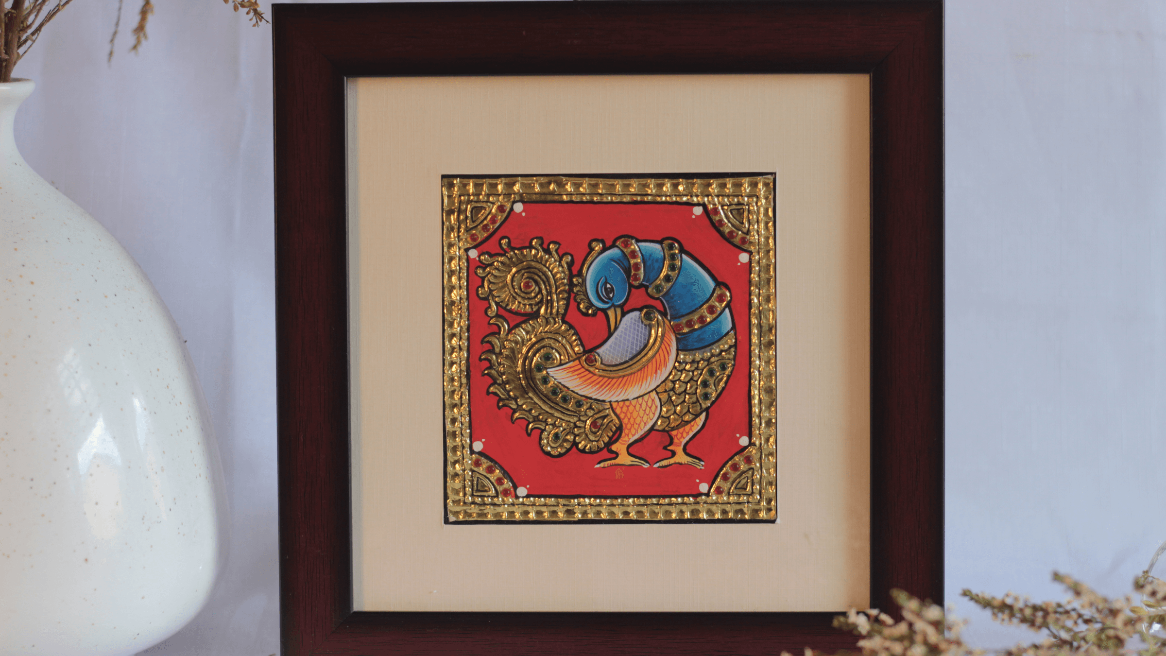 Image of a peacock tanjore painting