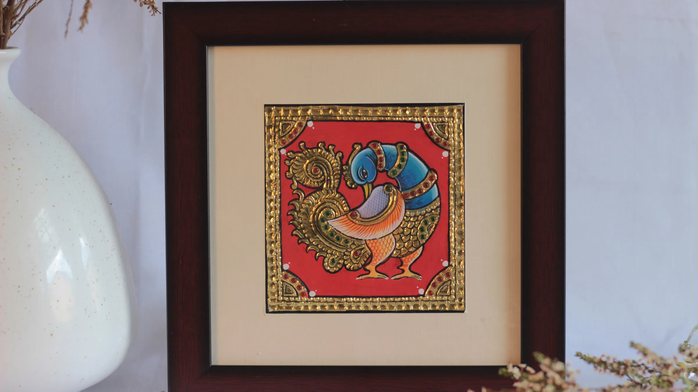 Image of a peacock tanjore painting