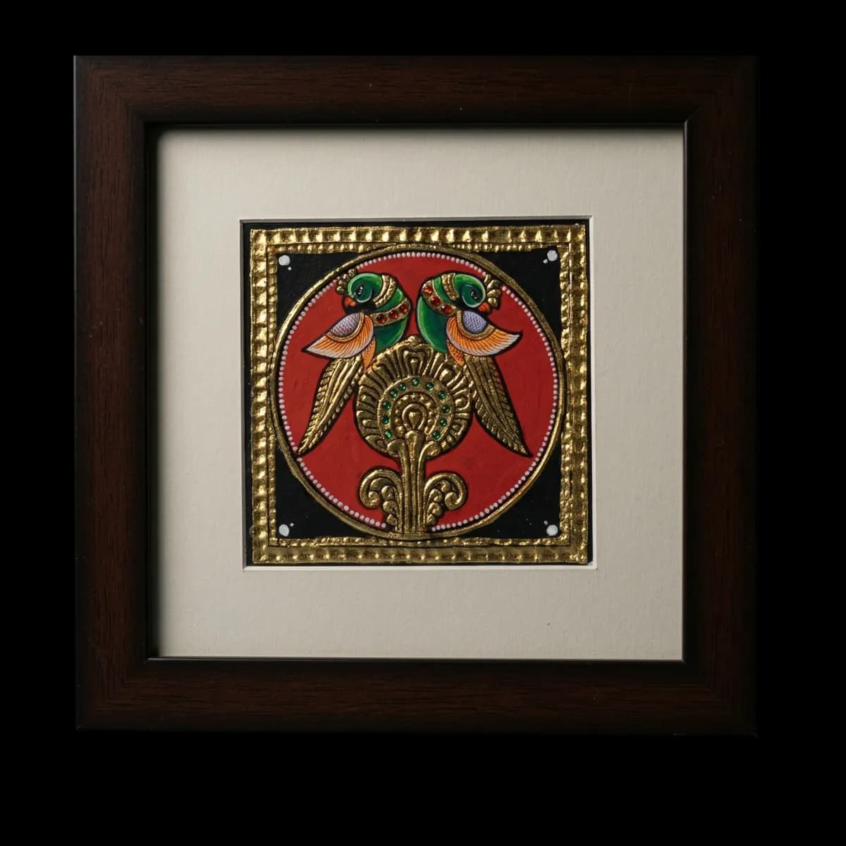 Twin Parrots Tanjore Painting