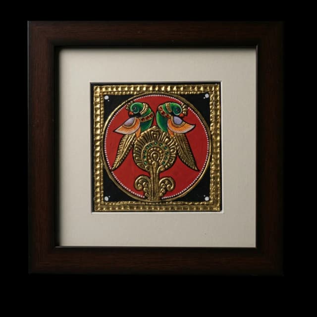 Twin Parrots Tanjore Painting