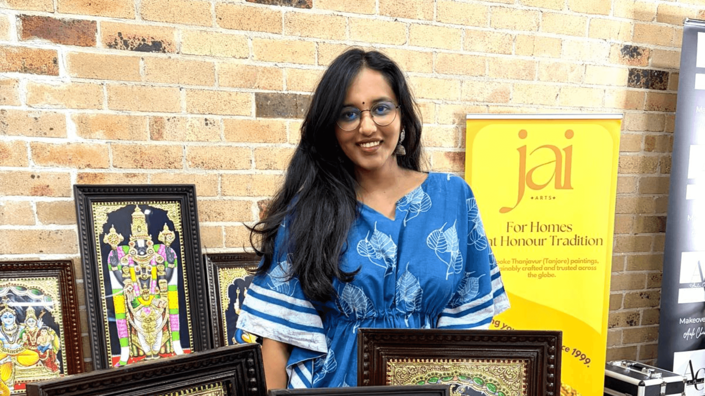 Co-Founder of Shree Jai Arts, Ashwath Abinaya on a market stand representing Shree Jai Arts