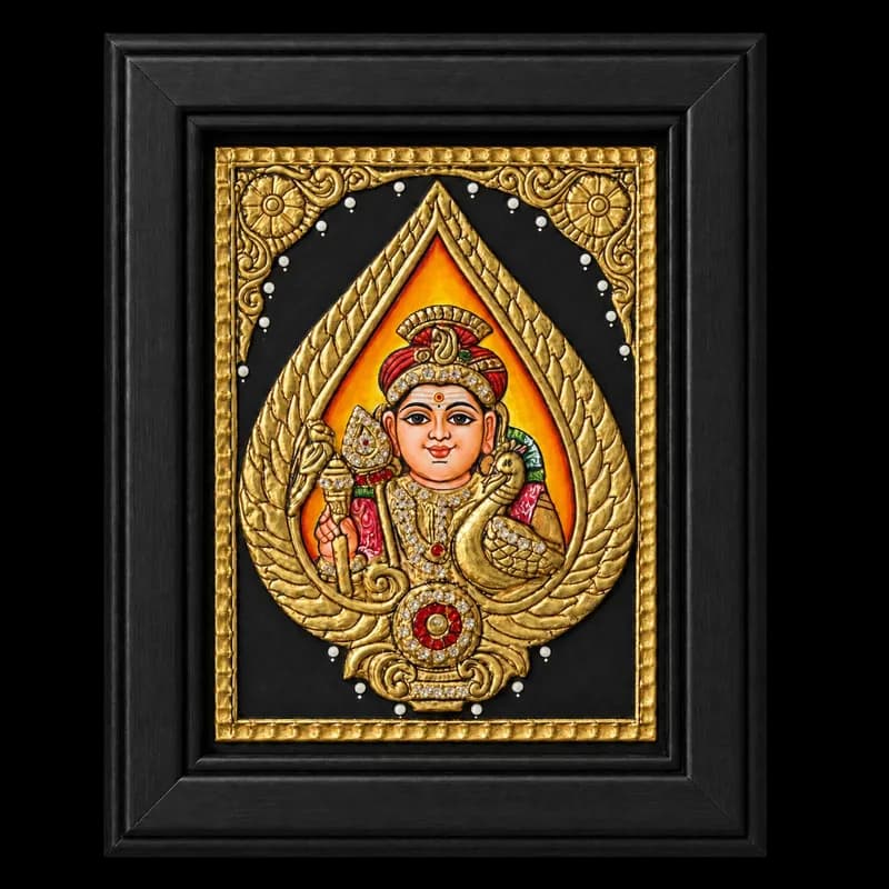 Embossed Vel Murugan Tanjore Painting