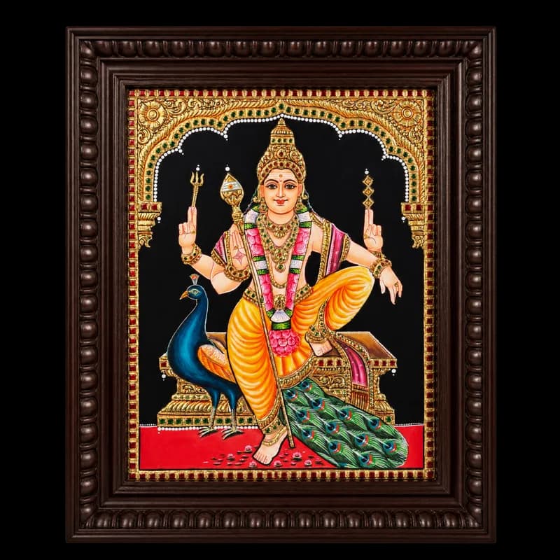 Lord Muruga Peacock Tanjore Painting
