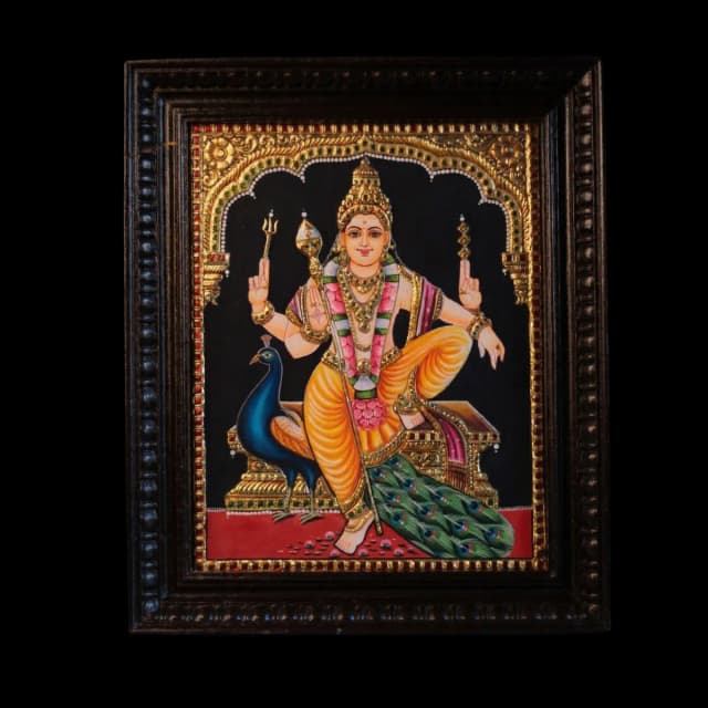 Lord Murugan with Peacock Tanjore Painting